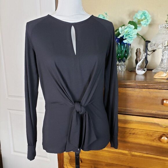 Tops - Hallhuber Black Front Knot Crew Neck Top womens S Blouse small Long Sleeve M